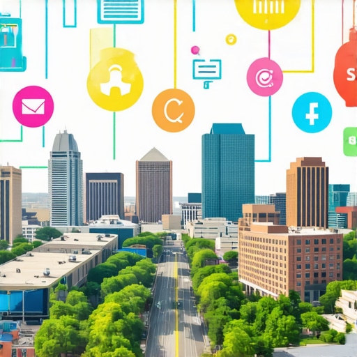 Memphis cityscape with digital marketing icons
