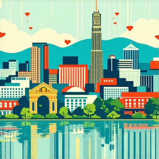 City skyline of Tennessee with digital marketing symbols overlaying