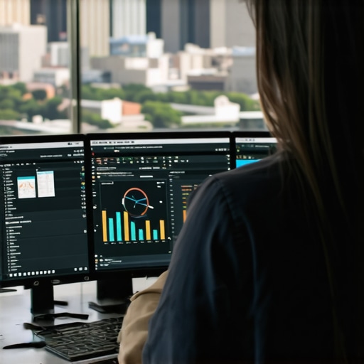 Person analyzing local SEO metrics on a computer with Memphis skyline