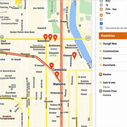 A detailed map of Memphis with highlighted local businesses on Google Maps