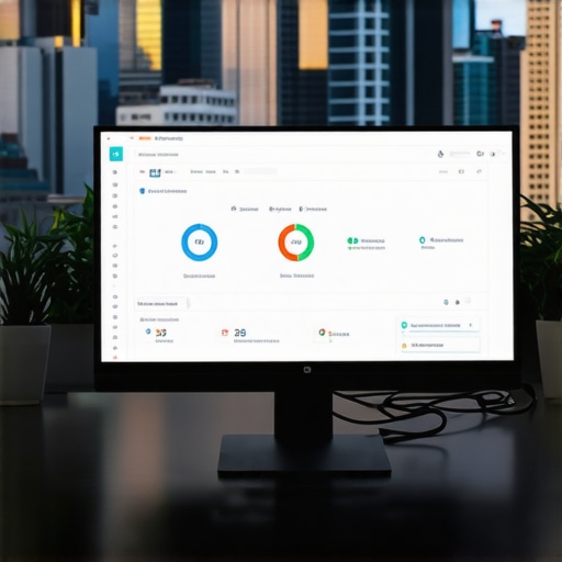 Computer screen displaying Memphis local SEO analytics with Memphis city skyline in background.