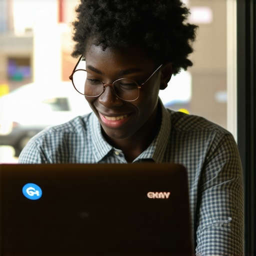 A Memphis shop owner working on Google My Business profile on a laptop in a cafe