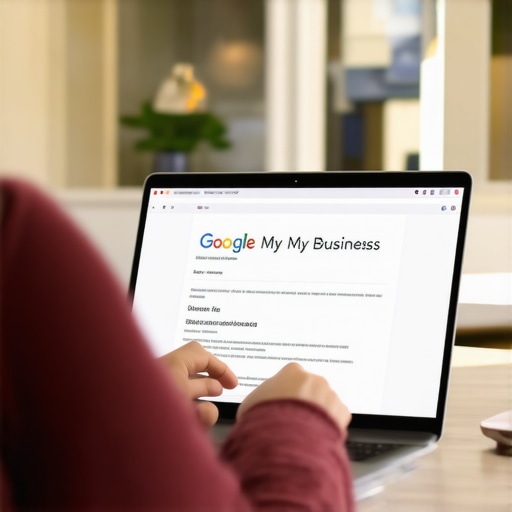 Person managing Google My Business listing on laptop with Memphis storefront behind.