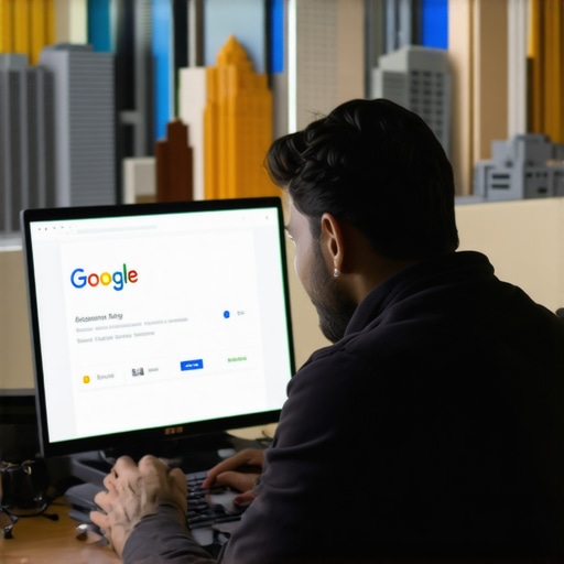 Memphis shop owner editing Google My Business profile on desktop with landmarks in background.