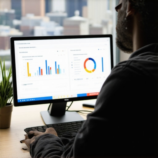 Person reviewing local SEO performance analytics with Memphis skyline in the background.