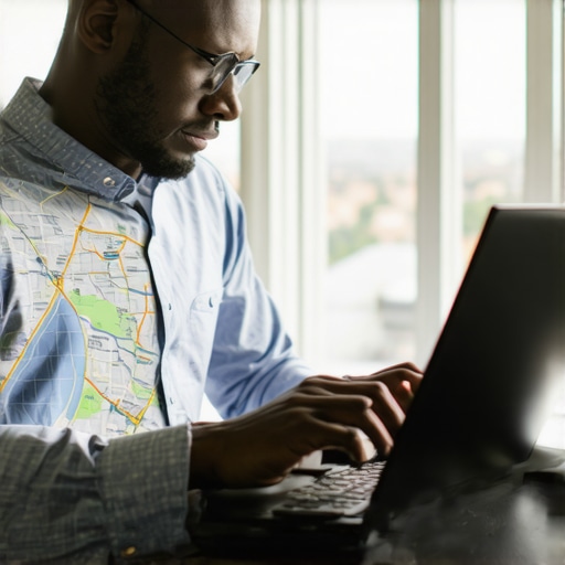 Business owner reviewing local SEO analytics with Memphis city map visible in the background.