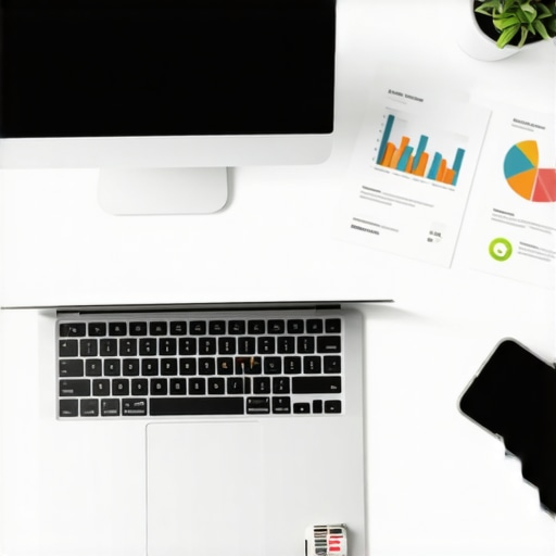 Digital Marketing Workspace Setup A person analyzing SEO data on a laptop with charts and graphs on the screen