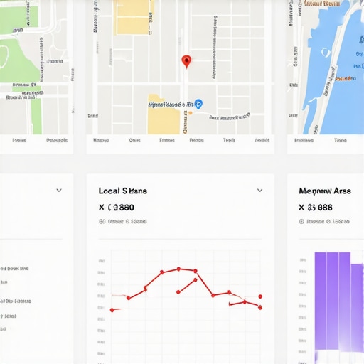 Computer screen showing local SEO analytics for Memphis area, including maps and ranking graphs.