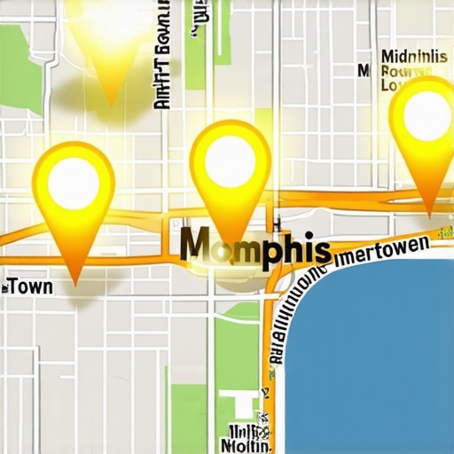 Broadening Memphis Search Visibility Digital map showing various business map pins across Memphis neighborhoods to represent local SEO reach.