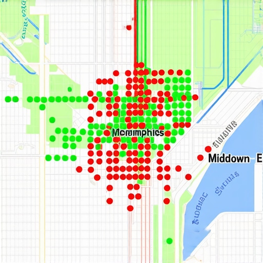 Visual representation of a local SEO ranking grid for a Memphis business showing ranking variations across the city.
